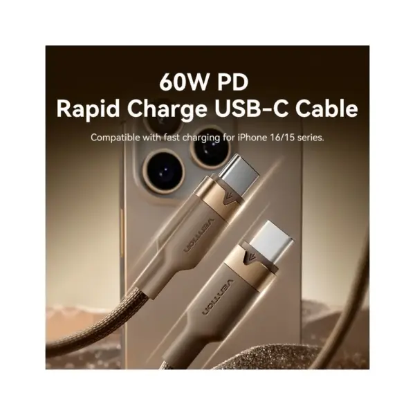 Дата кабель USB-C to USB-C 1.0m 3A aluminum gold Vention (TRDJF)