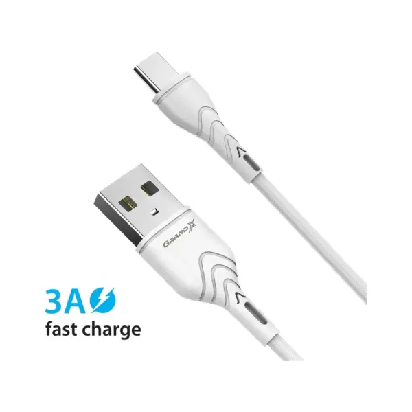 Зарядний пристрій Grand-X Quick Charge QС3.0, + cable USB -> Type C 1m white (CH-550WT)