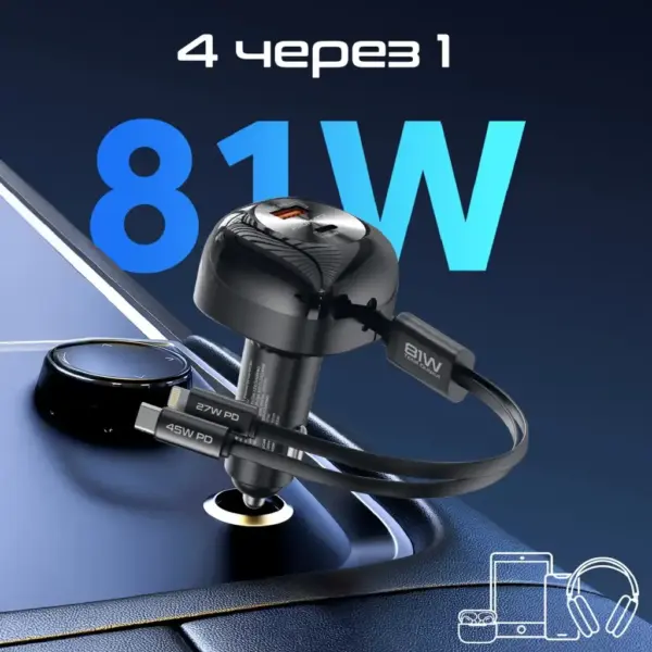 Зарядний пристрій Promate 1xUSB-C PD + 1xUSB + cable USB-C/Lightning max 81W black (powerdrive-rci81)