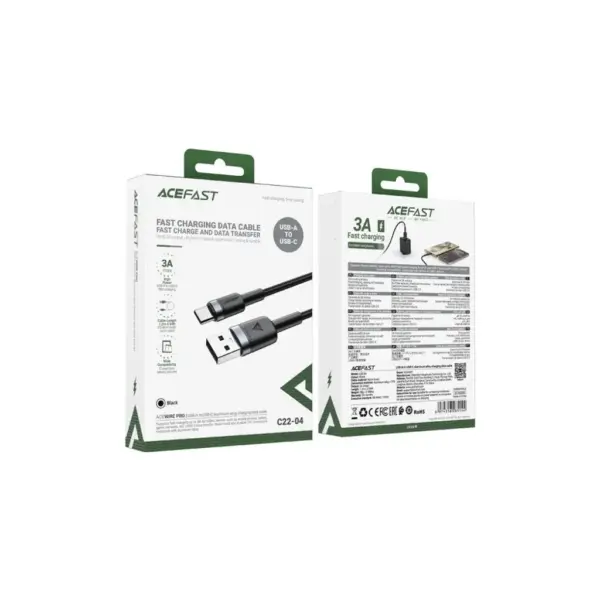 Дата кабель USB 2.0 AM to USB-C 1.2m 60W black Acefast (6974316285144)