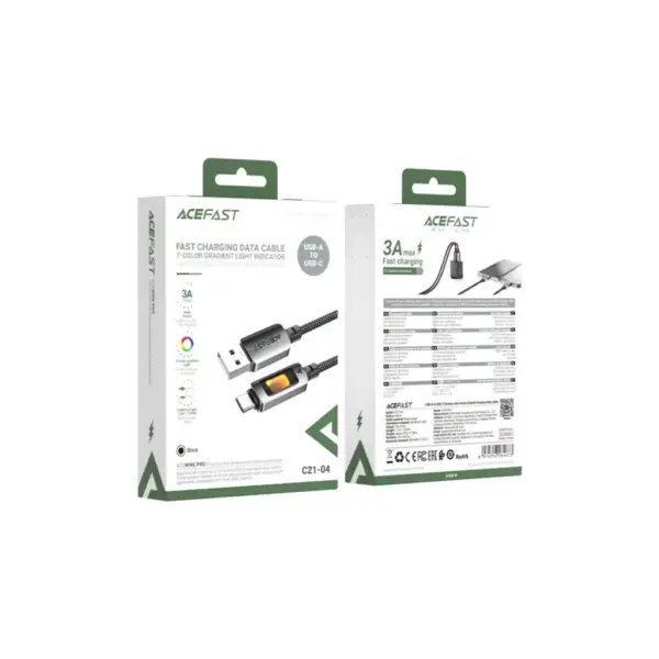 Дата кабель USB 2.0 AM to USB-C 1.2m 60W black Acefast (6974316284673)