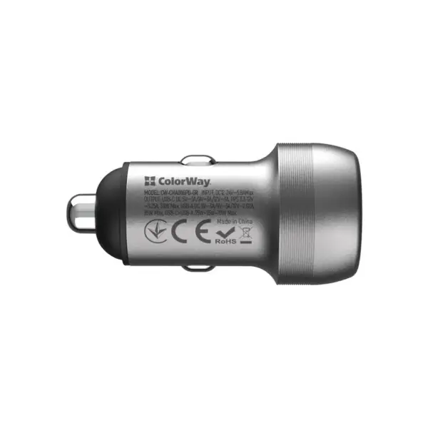 Зарядний пристрій ColorWay USB-C PD35W + USB QC3.0 car adapter (CW-CHA066PD-GR)