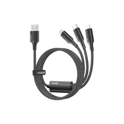 Дата кабель USB 2.0 AM to Lightning + Micro 5P + USB-C 1.2m 100W Essager (EXCMTL-JJ01-P)
