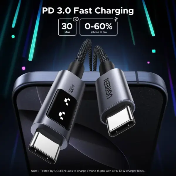 Дата кабель USB-C to USB-C 1.0m PD 100W display L509 black Ugreen (35501)