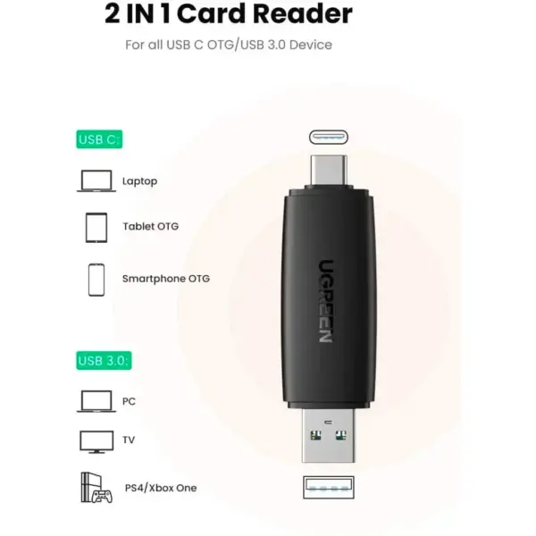 Зчитувач флеш-карт Ugreen USB-C + USB to TF/SD 3.0 CM304 black (80191)