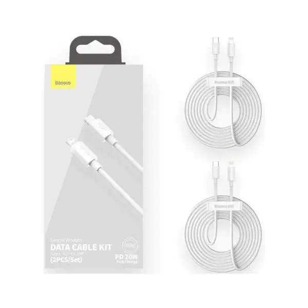 Дата кабель USB 2.0 AM to Lightning 1.5m 20W Simple WisdomKit (2PCS) white Baseus (TZCATLZJ-02)