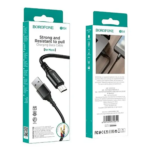 Дата кабель USB 2.0 AM to Micro 5P 1.0m 2.4A BX54 black BOROFONE (6931474745811) Дата кабель USB 2.0 AM to Micro 5P 1.0m 2.4A BX54 black BOROFONE (6931474745811)