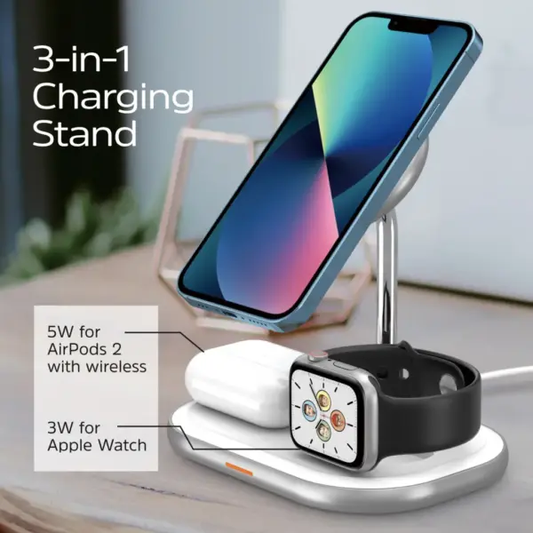 Зарядний пристрій Energizer 15W 3-in-1 magnetic wireless white (WCP303)