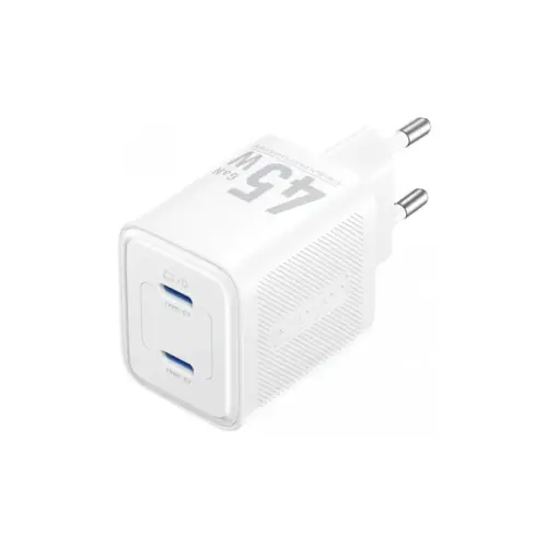 Зарядний пристрій Vention 2xUSB-C PD45W GaN white (FEFW0-EU)