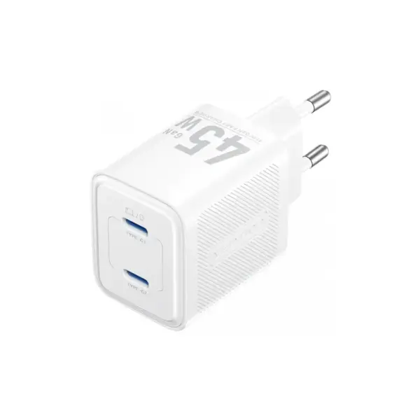 Зарядний пристрій Vention 2xUSB-C PD45W GaN white (FEFW0-EU)