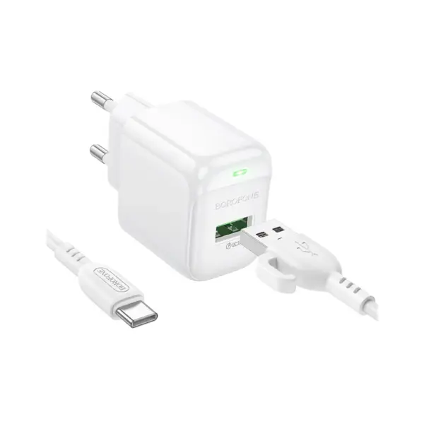 Зарядний пристрій BOROFONE 1xUSB QC3.0 18W + cable UAB-A to USB-C BAS42A white (6941991113802)