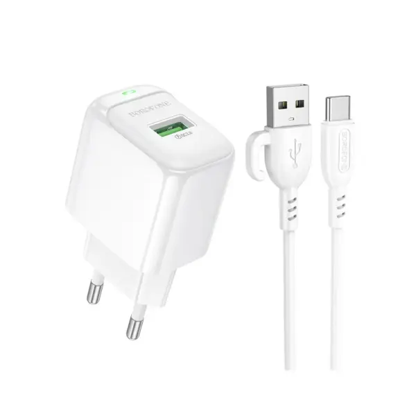 Зарядний пристрій BOROFONE 1xUSB QC3.0 18W + cable UAB-A to USB-C BAS42A white (6941991113802)