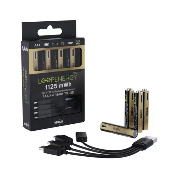 Акумулятор Verico AAA USB Type-C 750mAh/1125mWh-1.5V Li-ion 4шт./уп. (Loop Energy PRO) (1UDBT-A7WEAC-NN) Акумулятор Verico AAA USB Type-C 750mAh/1125mWh-1.5V Li-ion 4шт./уп. (Loop Energy PRO) (1UDBT-A7WEAC-NN)