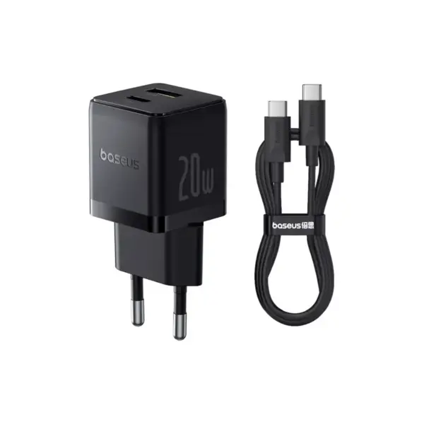 Зарядний пристрій Baseus 1xUSB-C PD20W + 1xUSB + cable USB-C to USB-C white (P10111608113-01)