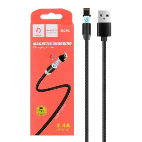 Дата кабель USB 2.0 AM to Lightning magnetic black Denmen (DN-D09L-BK)