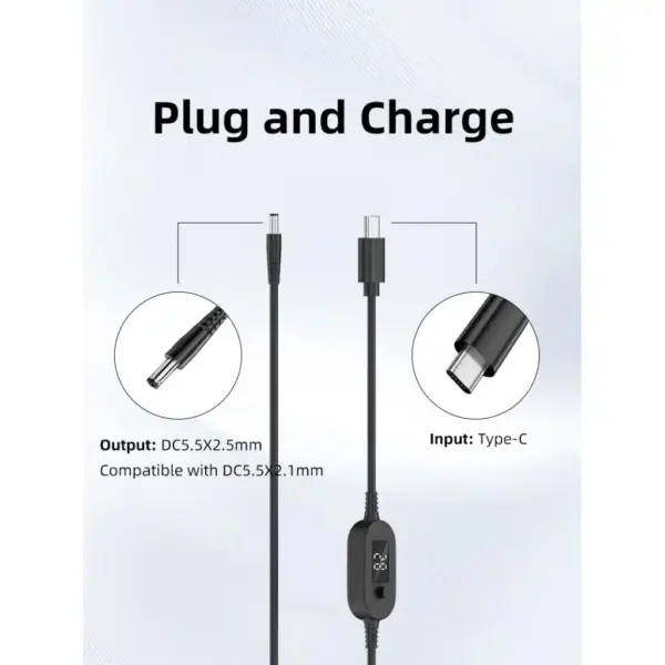 Кабель живлення USB-C to DC 5.5x2.5mm 1.0m 5V/9V/12V/15V/20V/28V 140W black XoKo (XK-K695) Кабель живлення USB-C to DC 5.5x2.5mm 1.0m 5V/9V/12V/15V/20V/28V 140W black XoKo (XK-K695)