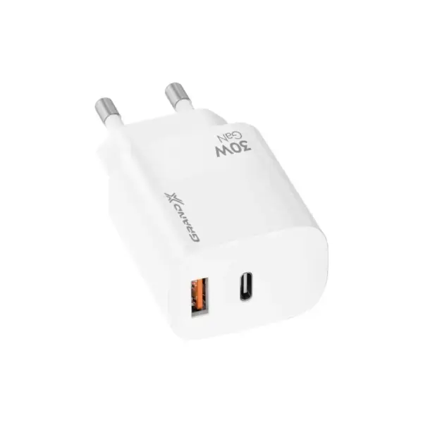 Зарядний пристрій Grand-X GaN 1xUSB-C + 1xUSB QC3.0 36W white (CH-360W)