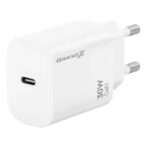 Зарядний пристрій Grand-X GaN USB-C 30W QC3.0 white (CH-390W)
