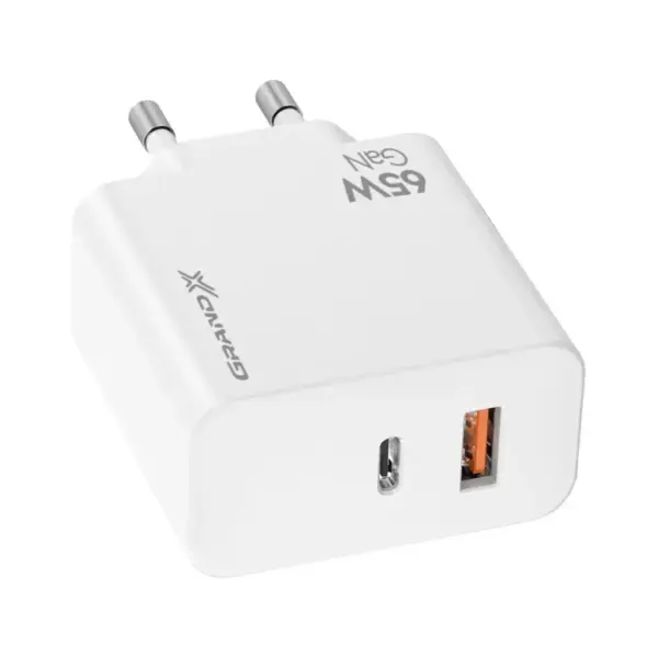 Зарядний пристрій Grand-X GaN 1xUSB-C + 1xUSB 65W PD3.0 QC4.0 AFC SCP FCP white (CH-960W)