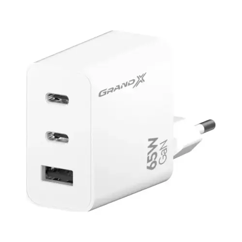 Зарядний пристрій Grand-X GaN 2xUSB-C + 1xUSB 65W PD3.0 QC4.0 AFC SCP FCP white (CH-990W)