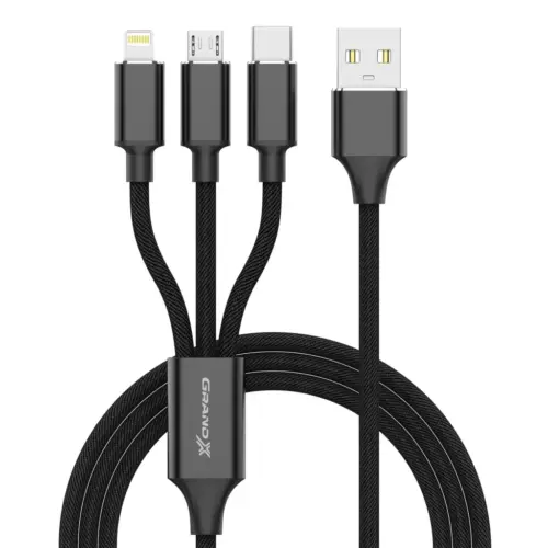Дата кабель USB 2.0 AM to Lightning + Micro 5P + USB-C 1.0m 2.4-3A black Grand-X (PX-31B)