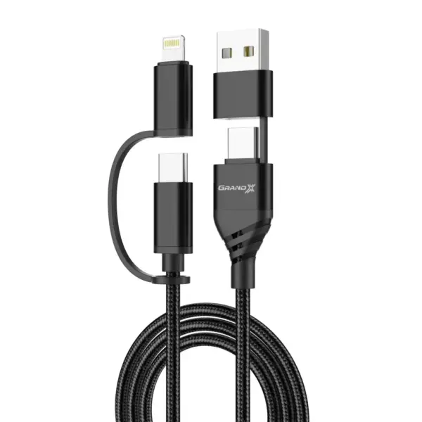 Дата кабель USB-C + USB-A to Lightning + Micro 5P + USB-C 1.0m 2.4-3A black Grand-X (PX-41B)