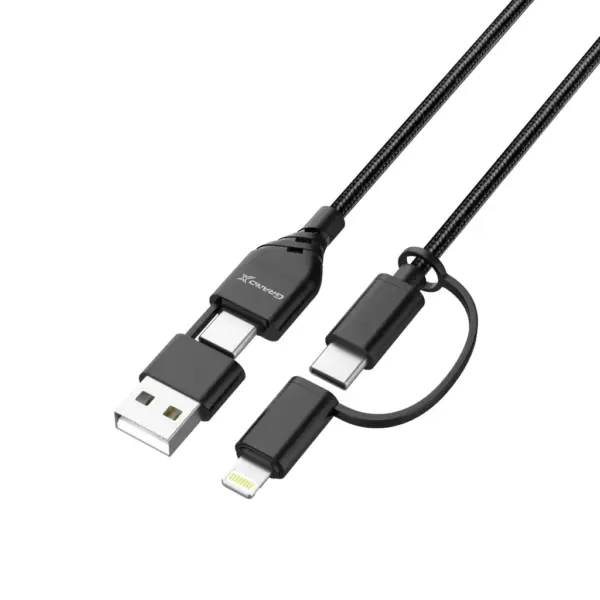 Дата кабель USB-C + USB-A to Lightning + Micro 5P + USB-C 1.0m 2.4-3A black Grand-X (PX-41B)