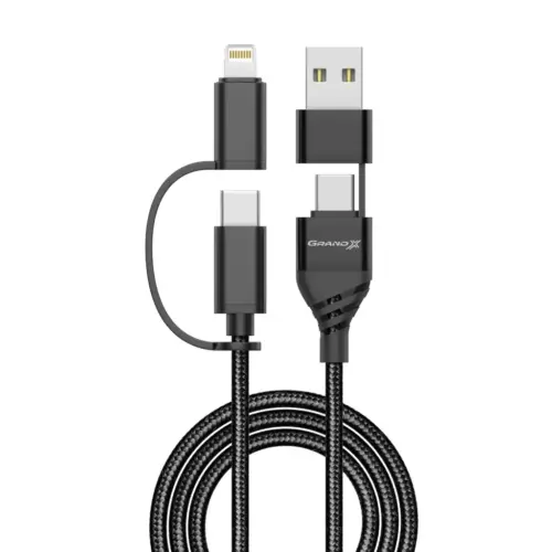 Дата кабель USB-C + USB-A to Lightning + Micro 5P + USB-C 1.0m 2.4-3A black Grand-X (PX-41B)