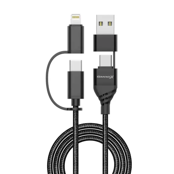 Дата кабель USB-C + USB-A to Lightning + Micro 5P + USB-C 1.0m 2.4-3A black Grand-X (PX-41B)