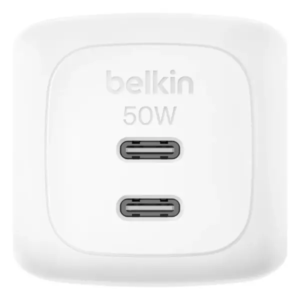 Зарядний пристрій Belkin 2xUSB-C PD50W GaN PPS white (WCH019KQWH)