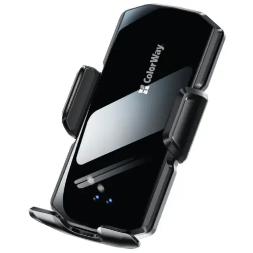 Універсальний автотримач ColorWay FlameGrip, автозажим, Wireless Charger 15W Black (CW-CHAW070Q-BK)