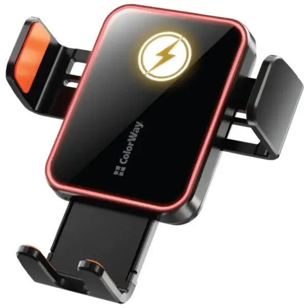 Універсальний автотримач ColorWay Ultra-mini. автозажим, Wireless Charger 15W Black (CW-CHAW069Q-BK)