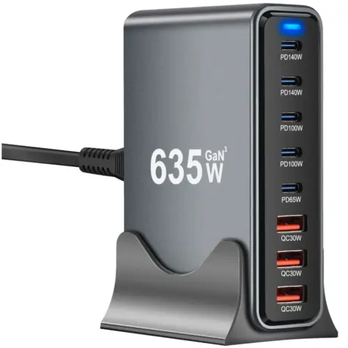 Зарядний пристрій XoKo 2xUSB-C PD3.1 140W + 2xUSB-C PD100W + 1xUSB-C PD65W + 3xUSB QC30W GaN (QC-600)