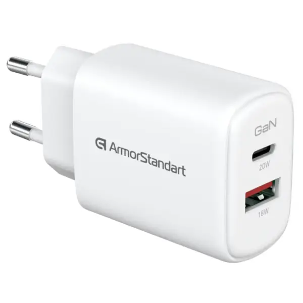 Зарядний пристрій Armorstandart 1xUSB-C + 1xUSB 20W GaN white (ARM89531)