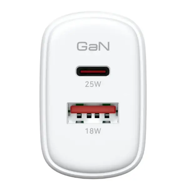 Зарядний пристрій Armorstandart 1xUSB-C + 1xUSB 25W GaN white (ARM89532)