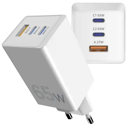 Зарядний пристрій Sigma 2xUSB-C PD65W + 1xUSB QC3.0 GaN X-power PS65-01 white (4827798637715)