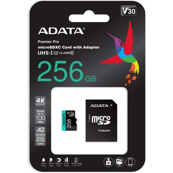 Карта пам'яті ADATA 256GB microSD class 10 UHS-I U3 V30 A2 Premier Pro SD 6.0 (AUSDX256GUI3V30SA2-RA1)