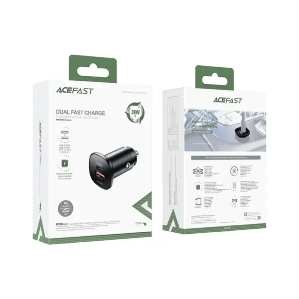 Зарядний пристрій Acefast 1xUSB-C PD20W + 1xUSB QC3.0 18W car adapter metal (6974316280330)