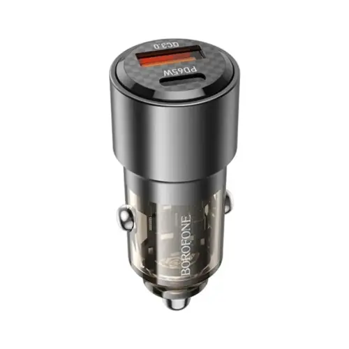 Зарядний пристрій BOROFONE 1xUSB-C PD65W + 1xUSB QC3.0 83W car adapter transparent black (6941991101625)