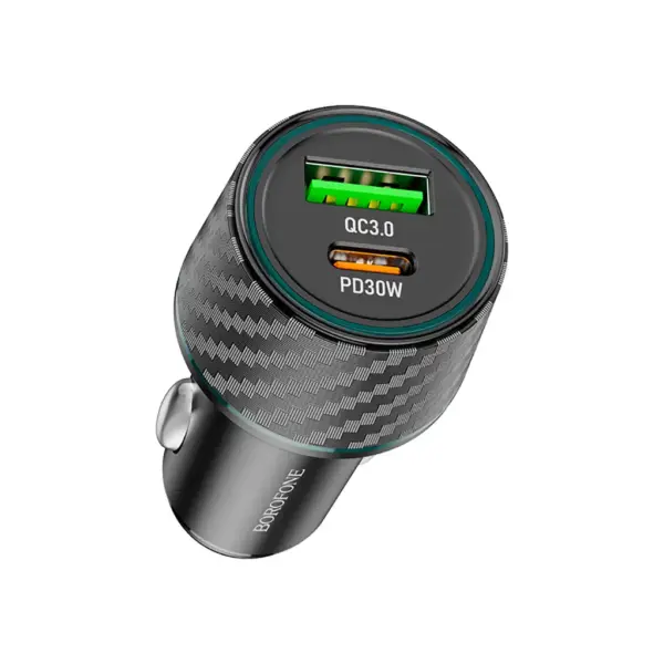 Зарядний пристрій BOROFONE 1xUSB-C PD30W + 1xUSB QC3.0 48W car adapter black (6941991101175)