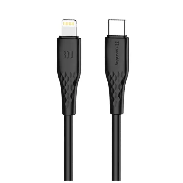 Дата кабель USB-C to Lightning 2.0m PD30W textured PVC black ColorWay (CW-CBPDCL095-BK) Дата кабель USB-C to Lightning 2.0m PD30W textured PVC black ColorWay (CW-CBPDCL095-BK)