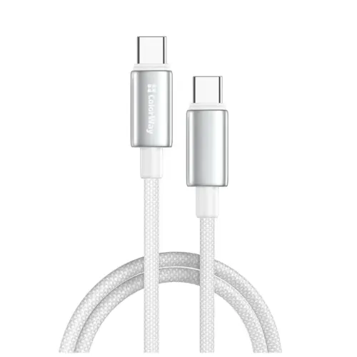 Дата кабель USB-C to USB-C 1.0m 5A 100W zinc alloy braided white ColorWay (CW-CBPDCC098-WT)
