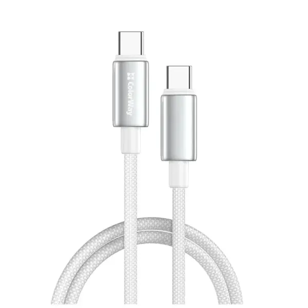 Дата кабель USB-C to USB-C 1.0m 5A 100W zinc alloy braided white ColorWay (CW-CBPDCC098-WT) Дата кабель USB-C to USB-C 1.0m 5A 100W zinc alloy braided white ColorWay (CW-CBPDCC098-WT)