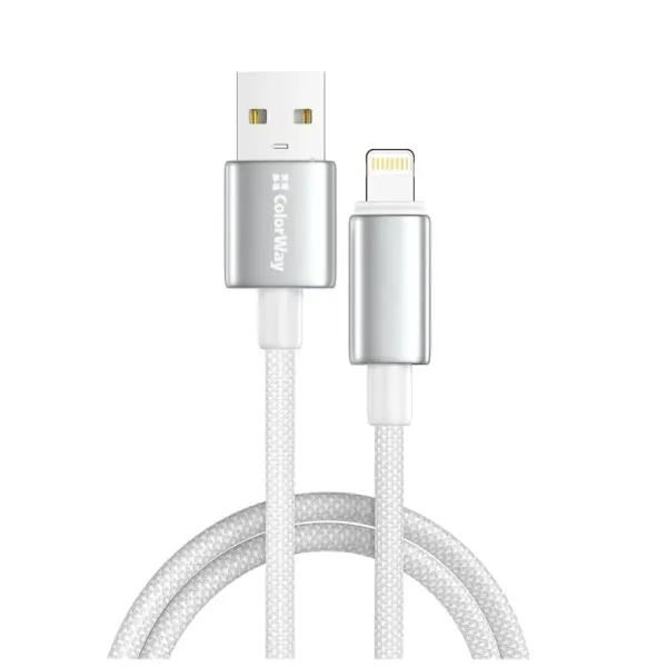 Дата кабель USB 2.0 AM to Lightning 1.0m 3A zinc alloy braided white ColorWay (CW-CBUL098-WT)