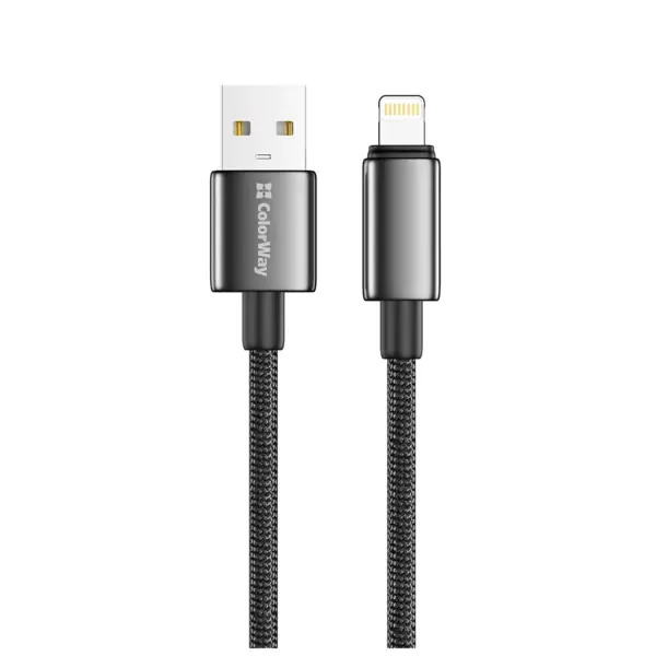 Дата кабель USB 2.0 AM to Lightning 1.0m 3A zinc alloy braided black ColorWay (CW-CBUL098-BK)
