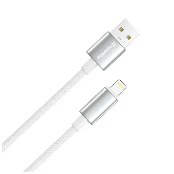 Дата кабель USB 2.0 AM to Lightning 2.0m 3A zinc alloy braided white ColorWay (CW-CBUL099-WT)