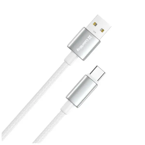 Дата кабель USB 2.0 AM to USB-C 2.0m 3A zinc alloy braided white ColorWay (CW-CBUC099-WT)