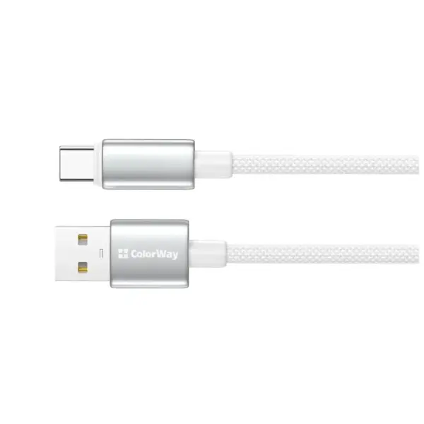 Дата кабель USB 2.0 AM to USB-C 2.0m 3A zinc alloy braided white ColorWay (CW-CBUC099-WT)