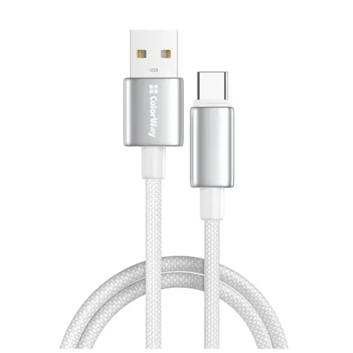 Дата кабель USB 2.0 AM to USB-C 2.0m 3A zinc alloy braided white ColorWay (CW-CBUC099-WT)