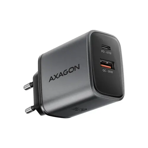 Зарядний пристрій AXAGON 1xUSB-C PD67W + 1xUSB QC4+ PPS gray (ACU-PQ67)